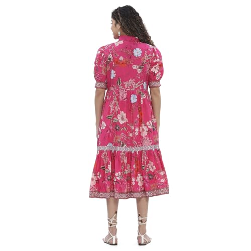 Biba Women's Cotton Tiered Floor Length Dresses (SMBLS3012SS25PNK_Pink