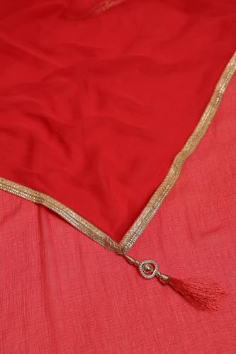 Soch Womens Red Chinon Bandhani Print Suit Set With Zardosi