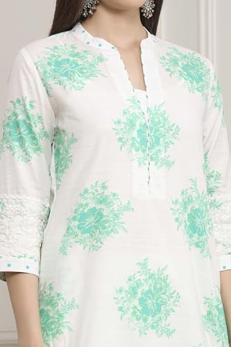Biba Women Turquoise Cotton Straight Suit Set_42