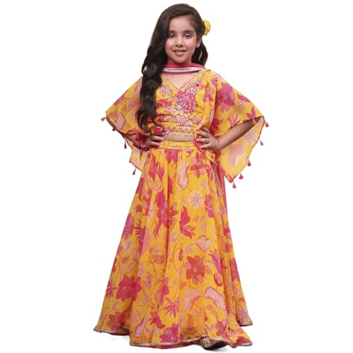 Biba Girls Yellow Polyester Printed Flared Lehenga Set_2-3Y