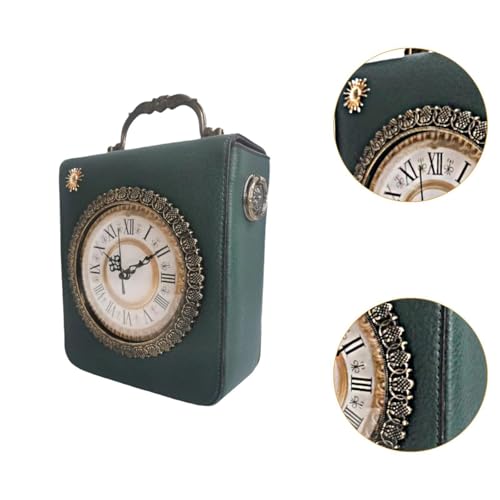 SNAPPSY Womens Leather Shoulder Bag Retro Clock Shaped Bag Lightweight Crossbody Bag Green