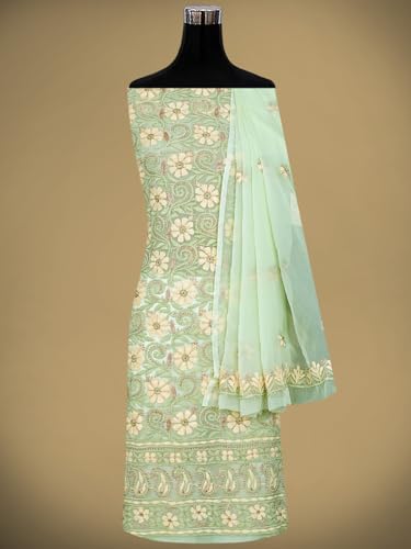 Ada Hand Embroidered Lucknowi Chikankari Unstitched Georgette Dress Material Suit Piece with Dupatta for Women 01A896014 Pista Green