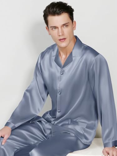 bellababebysk Premium Satin Night Suit for Men (Ice Blue) XXXX-L