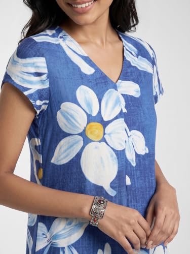 Max Women Floral Print Asymmetric Dress (Blue_M)