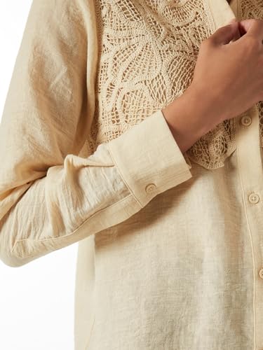 Max Women Embroidered Shirt(Beige_S)