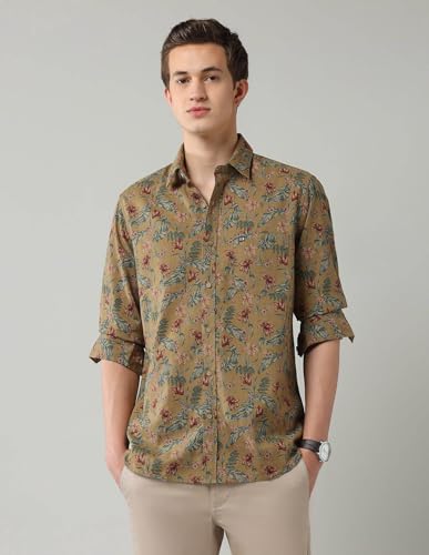 Arrow Sports Men's Floral Slim Fit Shirt (ASAJSH1680_Medium Brown