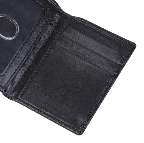 Louis Philippe Wallet for Men Tri-Fold Slim & Sleek Pattern Genuine Leather (Black) | Without Brand Box