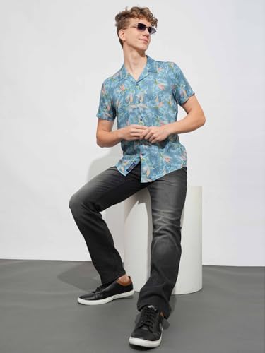 Being Human Teal Slim Fit Regular Collar Shirt for Men Clothing
