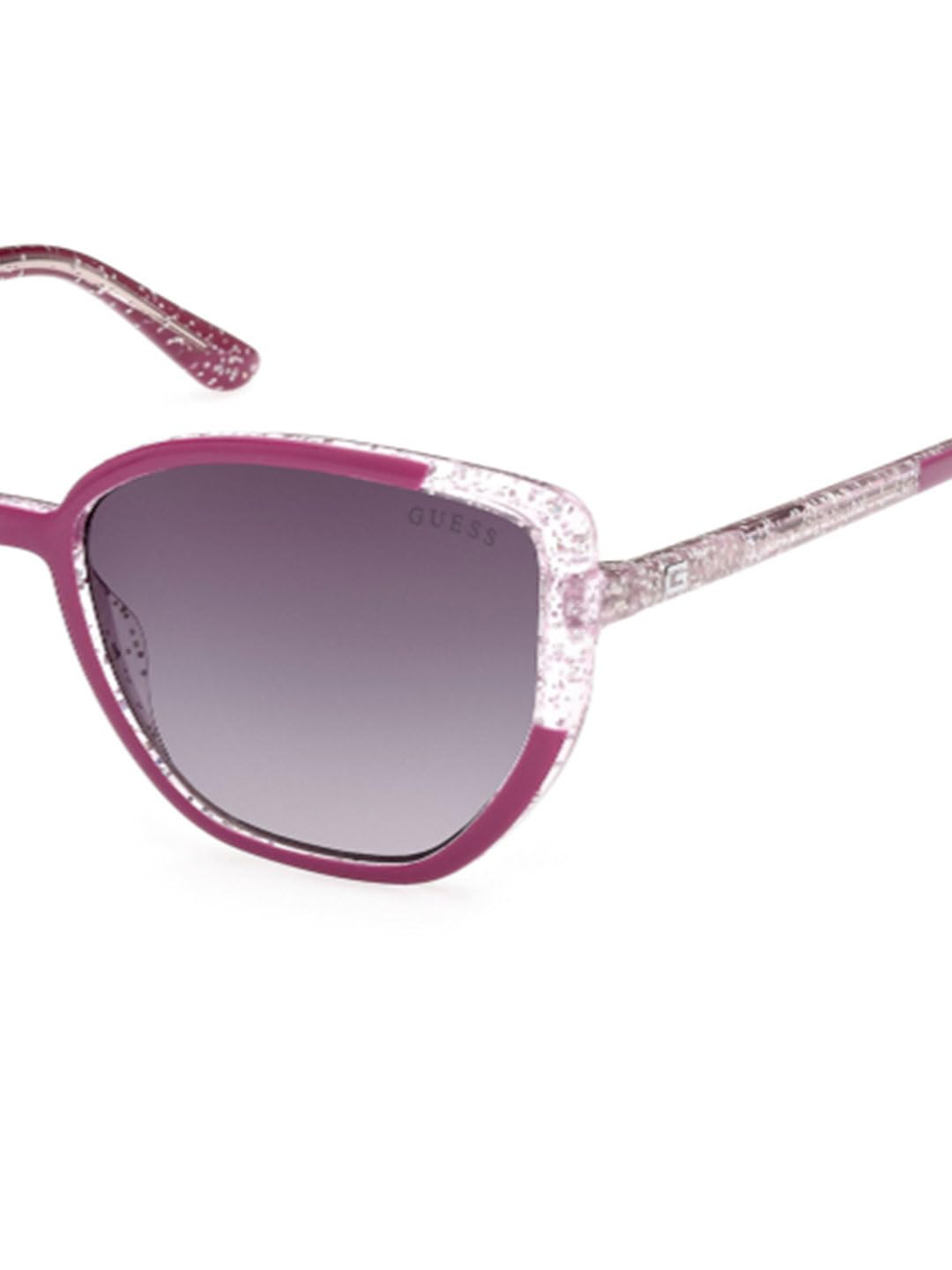 Guess sunglasses| 100% UV protected | Gradient | Full Rim | Cat Eye | Women | Large | Shiny purple-Shiny Silver Glitter Polycarbonate Frame | Smoke Gradient Lens