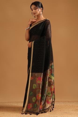 Soch Womens Black Tissue Woven Design Saree With Sequin