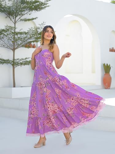 Divena Purple Shoulder Strap Cotton Dress
