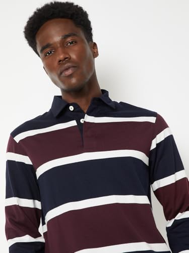 Max Men Striped Polo T-Shirt (Burgundy_S)