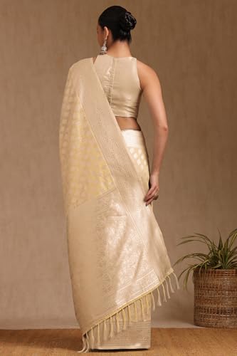 Soch Womens Beige Tussar Zari Woven Saree