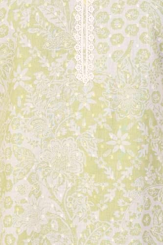 W for Woman Lime Green Lace Floral Printed Pure Cotton Straight Kurta - (W14164-127680-XXL)