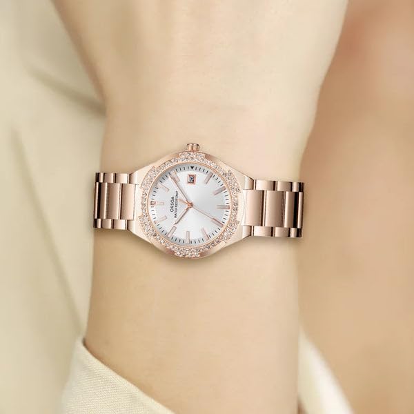 ORSGA Virtue Watches for Women Elegant Analogue Ladies Watches White Dial and Golden Stainless Steel Strap Diamond Wrist Watch Luminous Waterproof Minimalist Quartz Female Watches, Womens Gifts