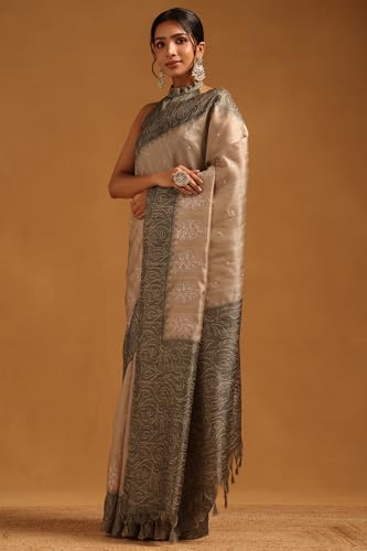 Soch Womens Green Tussar Embroidered Saree