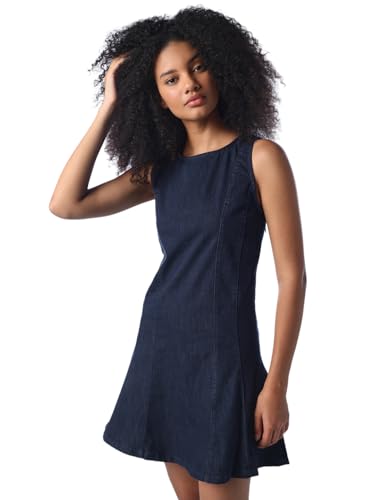 ONLY Women's Solid Fit and Flare Blue Dress
