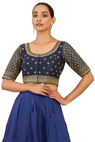 Soch Navy Blue Art Silk Embroidered Blouse