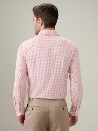 Raymond Men Slim Fit Checks Pattern Bamboo Polyester Blend Semi Cutaway Collar Full Sleeve Formal Shirt Orange