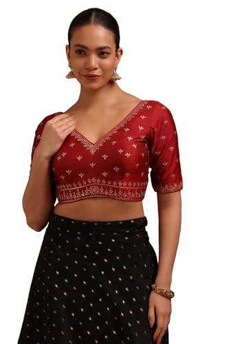 Soch Womens Maroon Tussar Embroidered Padded Blouse with Sequins