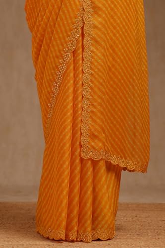 Soch Womens Yellow Georgette Leheriya Print Saree