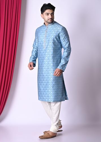 sajindia Men’s Traditional Kurta | Elegant Ethnic Wear for Men | Comfortable Fabric | Festivals, Weddings & Celebrations | Style 208 Blue