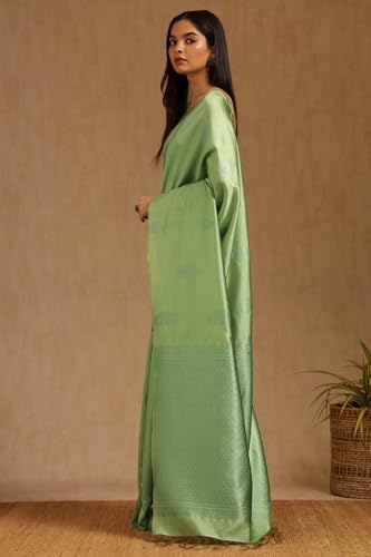 Soch Womens Sap Green Tussar Woven Design Saree