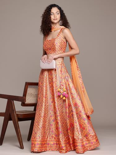 Aarke Ritu Kumar Yellow Fern Square Neck Blouse With Lehanga And Dupatta