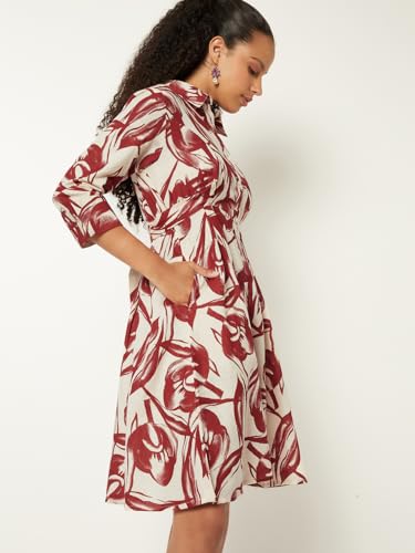 Max Women Printed Shirt Dress (Off White_L)