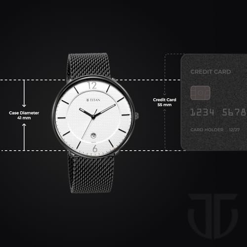 Titan Minimalist Quartz Analog with Date White Dial Black Stainless Steel Strap Watch for Men - NT1849NM01