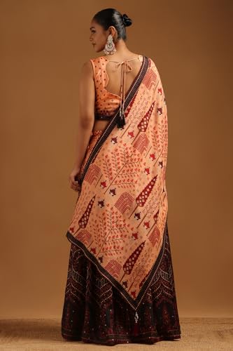 Soch Womens Peach Russian Silk Floral Print Lehenga Choli With Mirror Work