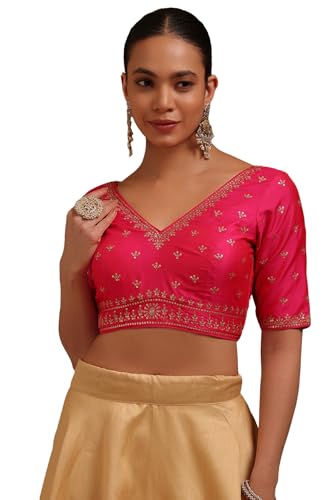 Soch Womens Fuchsia Tussar Embroidered Padded Blouse with Sequins