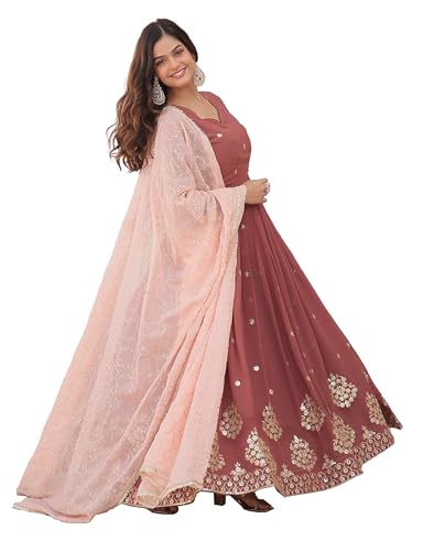 Fashion Basket Women's Georgette Anarkali Ankle Length Dress Maroon