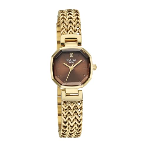 Titan Raga Ascendo with Brown Dial Gold Stainless Steel Strap Watch for Women - 95404YM01