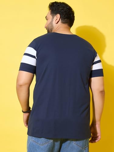 Bigbanana Men Plus Size Colorblock Navy Round Neck Tshirt (Bridge,Navy,5XL)