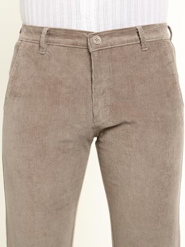Hancock Men Cotton Solid Slim Fit Trousers Beige Size 30, Machine Washable Easy Care Fabric, Durable Fabric with a Tailored Finish, Classic Silhouette with Modern Comfort