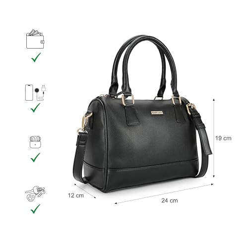 Fastrack Women Carryall Satchel with Top Handles and Adjustable Shoulder Strap - Stylish Barrel Bag with Secure Zip Closure for Everyday Use, Black