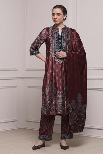 Biba Women Rust Polyester Straight Printed Suit Set_34