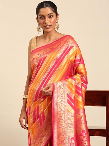 MOHEY Women's Mustard Yellow Art Silk Zari Weave Saree (MUSTARD YELLOW)