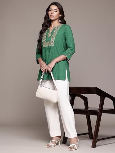Aarke Ritu Kumar Emerald Green Nirali Solid Full Sleeve Kurti
