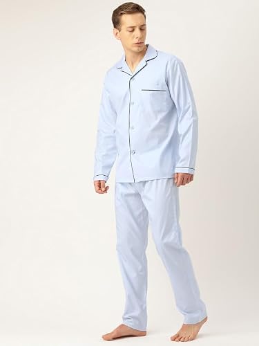 Hancock Men Solid Night Suit Blue Size S