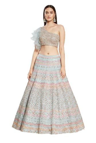 Kuber Enterprise Women’s Seagreen Crush Silk Zari Embroidery Work Semi Stiched Lehenga Choli(SEAGREEN-V3-330)