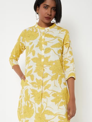 Max Women Printed Straight Kurta Set (Yellow_XL)