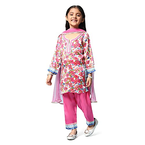 BIBA Printed Viscose Straight Fit Girls Kurta Salwar Dupatta Set (PINK, 4-5Y)