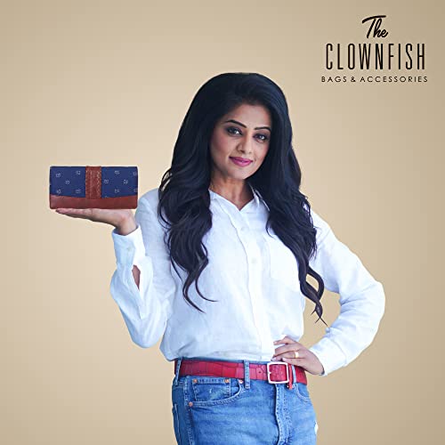 The Clownfish Serina Collection Tapestry Fabric & Faux Leather Snap Flap Style Womens Wallet Clutch Ladies Purse with Card Holders (Blue-Spade Design)