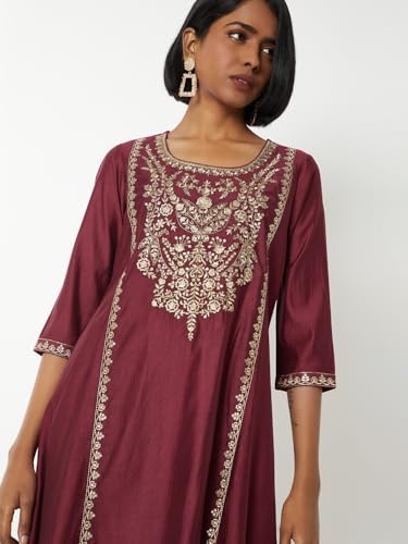 Max Women Embroidered A-line Kurta Set (Red_S)
