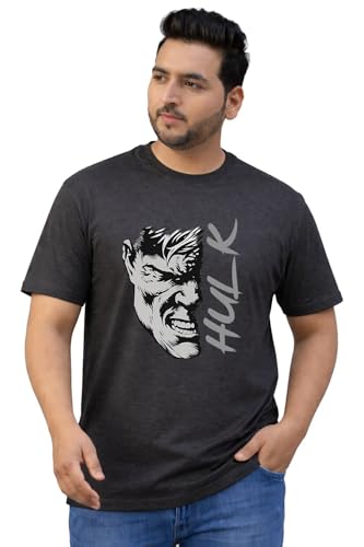 THE SOUTH STORE Men's Charcoal Melange Round Neck Half Sleeve Printed Plus Size T-Shirt | Hulk