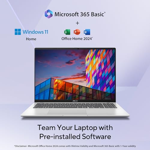 ASUS Vivobook 16, Snapdragon X, 16GB RAM, 512GB SSD, FHD+ 16", Windows 11, Office Home 2024, Cool Silver, 1.88kg, X1607QA-MB050WS, Qualcomm Adreno iGPU, 45TOPS, M365 Basic(1Year)* Laptop