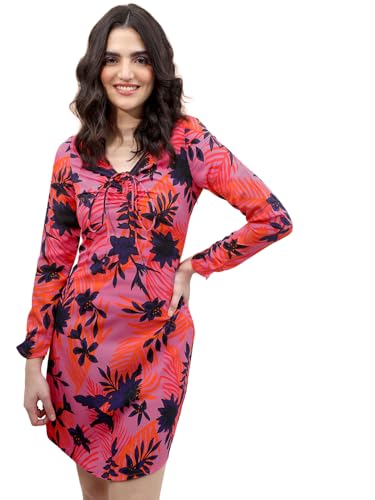 Tokyo Talkies Women V-Neck Long Sleeve Mini Dress TTJ6012420 Lavender XS