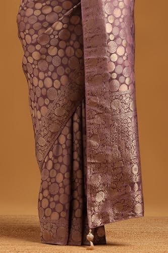 Soch Womens Lavender Silk Geometric Saree With Zari Work